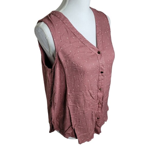 Maurices Sleeveless Button Shirt Hearts Pink Womens Medium - Picture 4 of 9